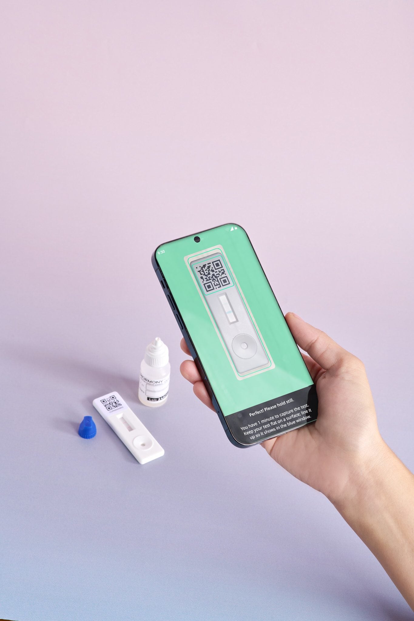 Hormony® Cortisol Rhythm At Home Rapid Saliva Test Kit — scanning the test strip with the app