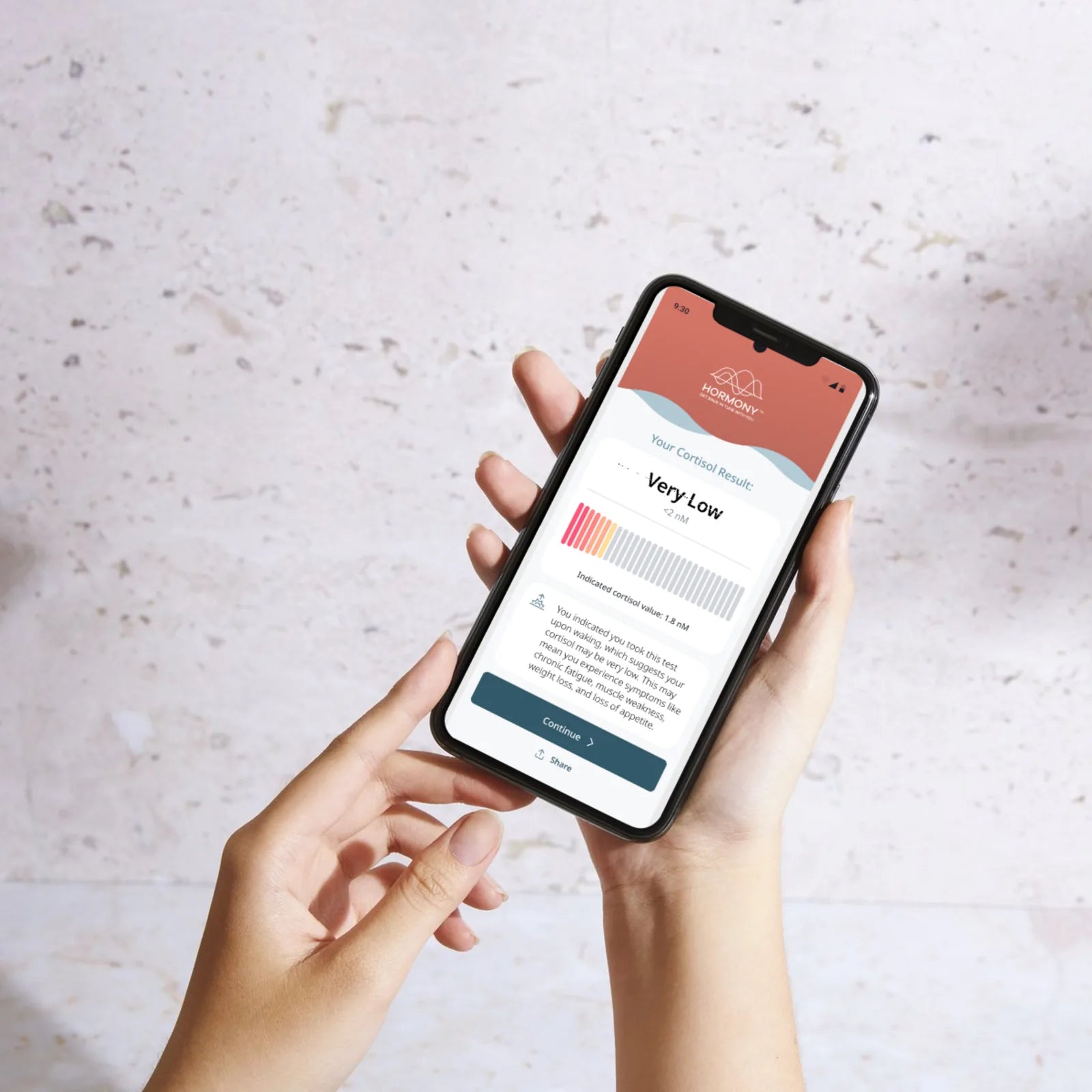 Hormony® app showing hormone pattern insights on phone screen