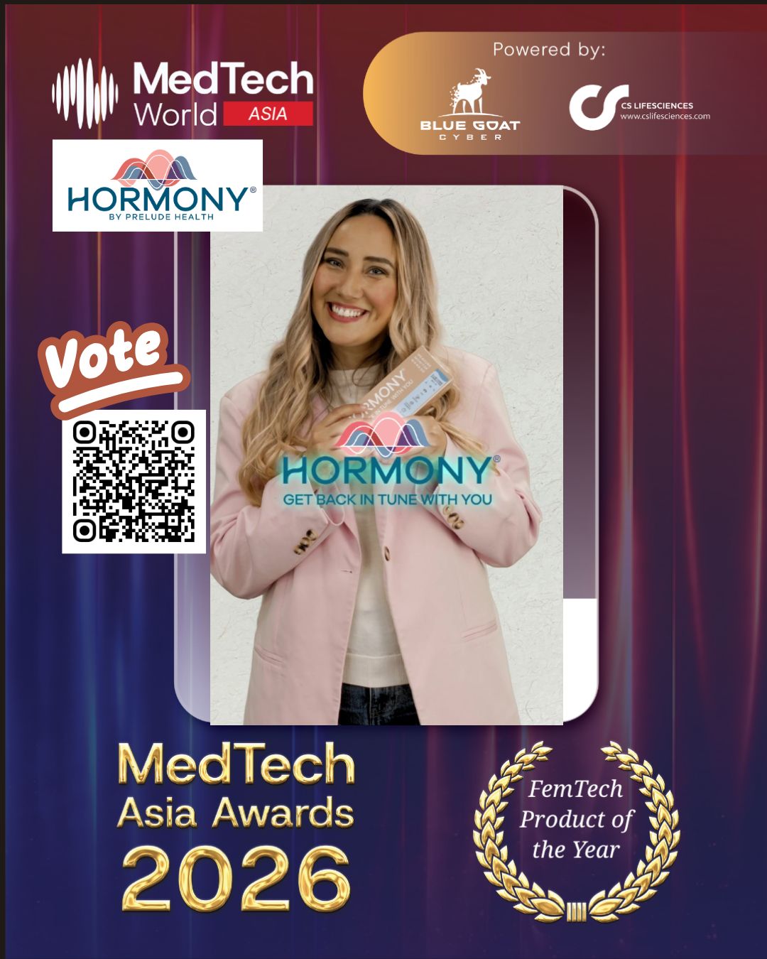 Hormony, finalist at the MedTech World Awards Asia 2026